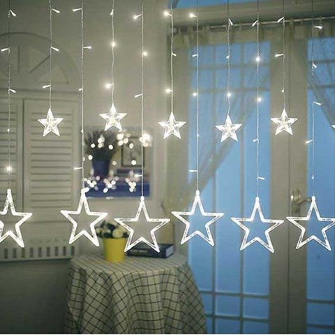 Cascata Estrela Pisca 138 Leds 8 Funções 2,5m Branco Frio 127v Uso Interno 14735-pl