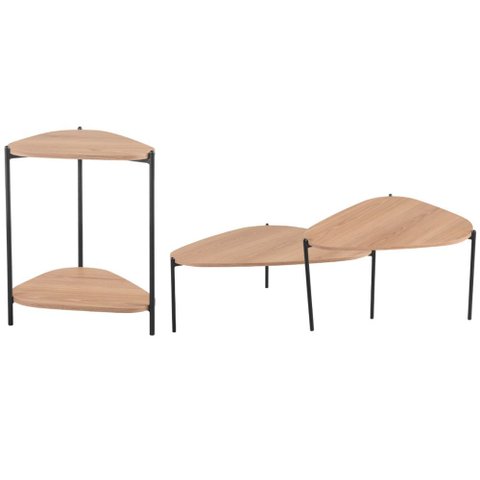 Kit 02 Mesas de Centro e 01 Mesa Lateral Pés Metálicos Adek A03 Hanover Preto - Lyam Decor