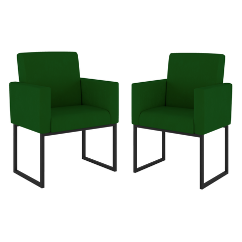 Kit 02 Cadeiras Poltrona Decorativa Sala Quarto Base Preto Cor:verde