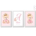 Ver imagem 1 de Kit com 3 Quadros Decorativos do Tema Ursinha Princesa:Branca
