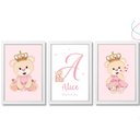 Ver imagem 1 de Kit com 3 Quadros Decorativos do Tema Ursinha Princesa:branca