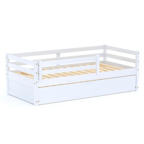 Bicama Infantil Slim com Grade de Proteção Madeira Maciça Branco Housin