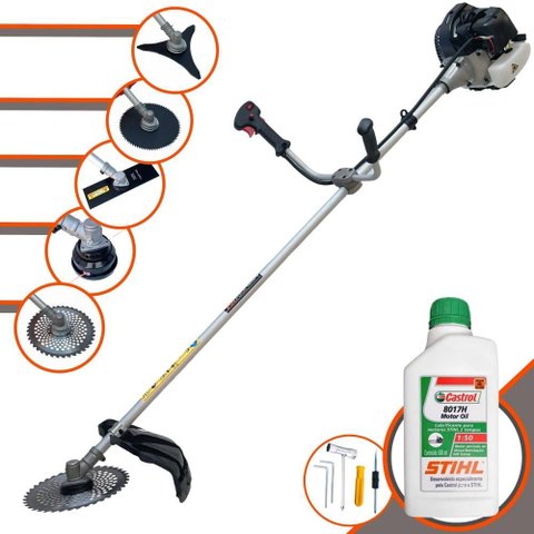 Roçadeira Anmax C/ Carretel + Faca 2 Pontas, 3 Pontas, 40 Dentes e 80 Dentes + Óleo Stihl