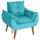 Ver imagem 2 de Kit 02 Poltrona/cadeira Decorativa e Puff Glamour com Pés Quadrado Azul Turquesa