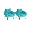 Ver imagem 4 de Kit 02 Poltrona/cadeira Decorativa e Puff Glamour com Pés Quadrado Azul Turquesa