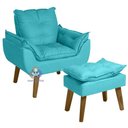 Ver imagem 3 de Kit 02 Poltrona/cadeira Decorativa e Puff Glamour com Pés Quadrado Azul Turquesa