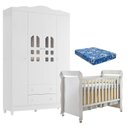 Ver imagem 1 de Berço Americano Mirelle e Guarda Roupa New Selena 4 Portas Branco Brilho com Colchão Ortobom –
