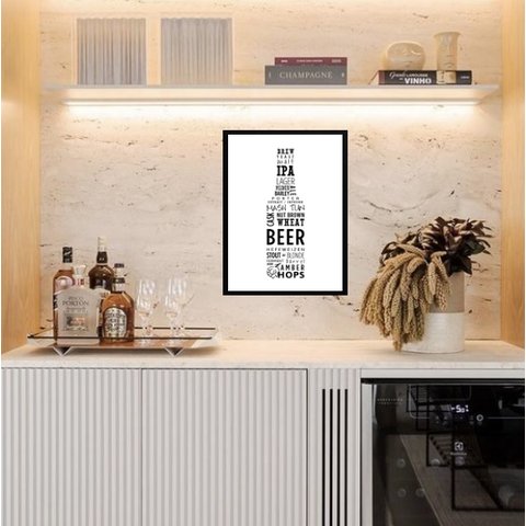 Quadro Minimalista Tipos de Cerveja 33x24cm:madeira Preta