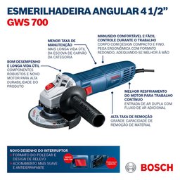 Esmerilhadeira Angular Bosch 4.1/2" GWS 700 710W 127V 06013A30D0-000 - 3