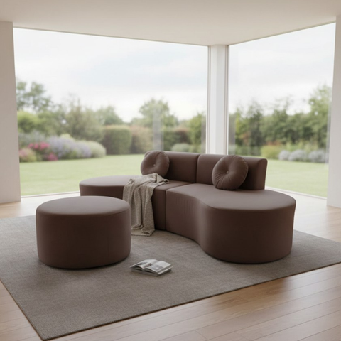 Sofá Modular Orgânico Monterrey 260cm + Puff Bouclé Capuccino