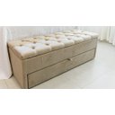 Ver imagem 1 de Puf Baú com Gaveta Queen 160x50x45cm Cor Areia com Botões na Mesma Cor