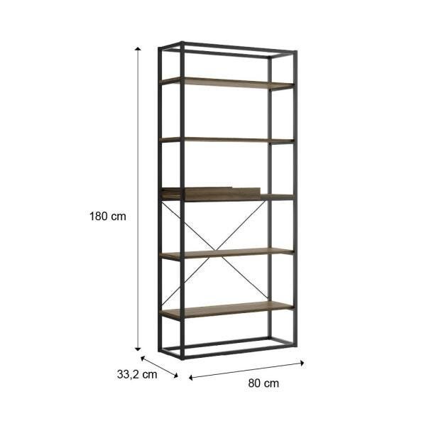 Estante Alta com Bandeja Madeirada e Tubos Pretos Carraro - 2