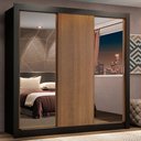 Ver imagem 1 de Guarda-Roupa Casal Madesa Lyon Plus 3 Portas de Correr com Espelhos 4 Gavetas Preto/Rustic Cor:Preto
