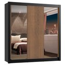 Ver imagem 2 de Guarda-Roupa Casal Madesa Lyon Plus 3 Portas de Correr com Espelhos 4 Gavetas Preto/Rustic Cor:Preto
