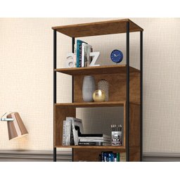 Estante Multiuso Livreiro Moderna Alta Fit Quarto e Sala Organizadora Premium Luxo Nichos Cor Nature - 7