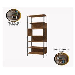 Estante Multiuso Livreiro Moderna Alta Fit Quarto e Sala Organizadora Premium Luxo Nichos Cor Nature - 6