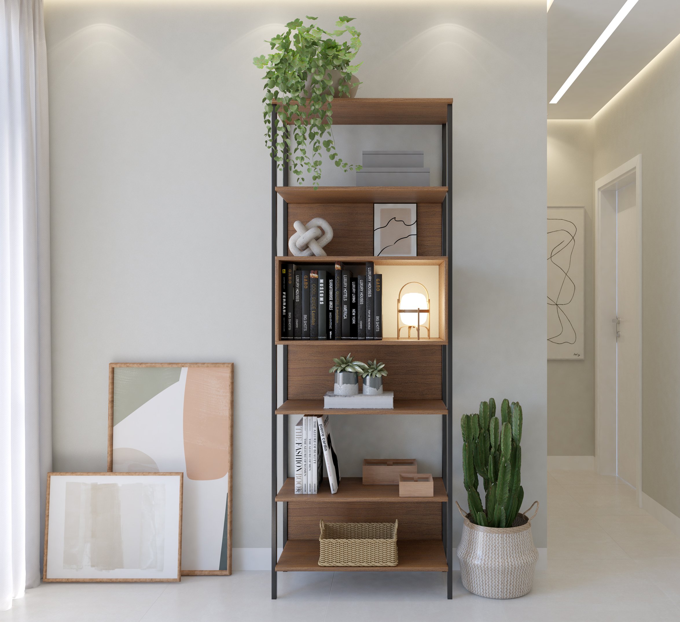 Estante Multiuso Livreiro Moderna Alta Fit Quarto e Sala Organizadora Premium Luxo Nichos Cor Nature - 4