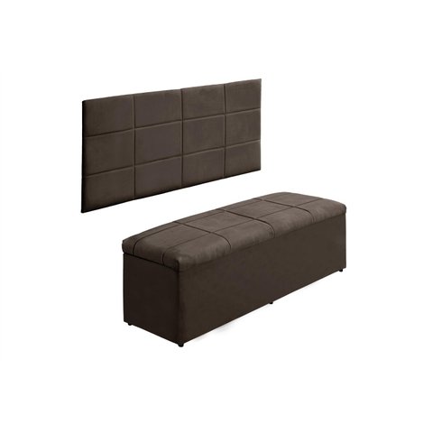 Kit Cabeceira e Calçadeira Raissa 138 cm Suede Marrom Claro