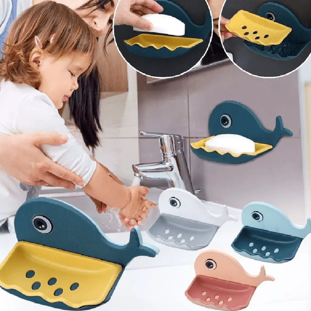 Saboneteira Infantil Adesivo de Plástico Baleia P/ Crianças:branco - 2
