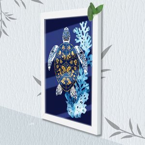 Quadro Decorativo Tartaruga Abstrata +vidro 33x25 Escritório:branco