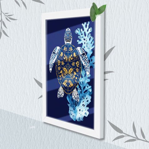 Quadro Decorativo Tartaruga Abstrata +vidro 33x25 Escritório:branco