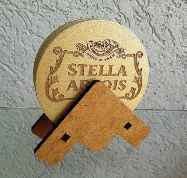 Kit 5 Bolachas Stella Artois Porta Copos Mdf Com Suporte - 6