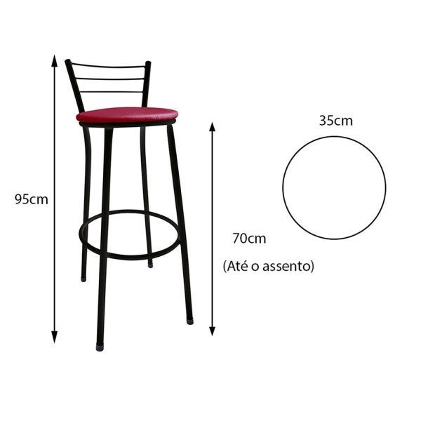 Kit 4 Banco Alto Bistrô Aço Em Pintura Epóxi Preto E Assento Vinho - 3