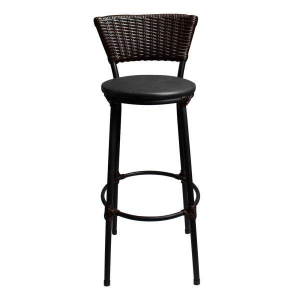 Kit 2 Banquetas Bistro Cuba Aço Preto Junco Sintético Marrom Assento Preto - 2
