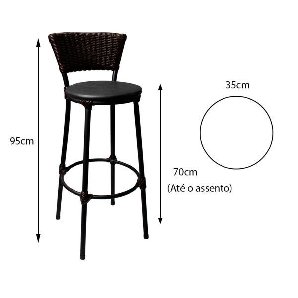 Kit 2 Banquetas Bistro Cuba Aço Preto Junco Sintético Marrom Assento Preto - 5