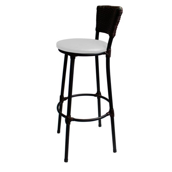 Kit 3 Banco Alto Bistro Cuba Aço Preto Junco Sintético Marrom Assento Branco - 4