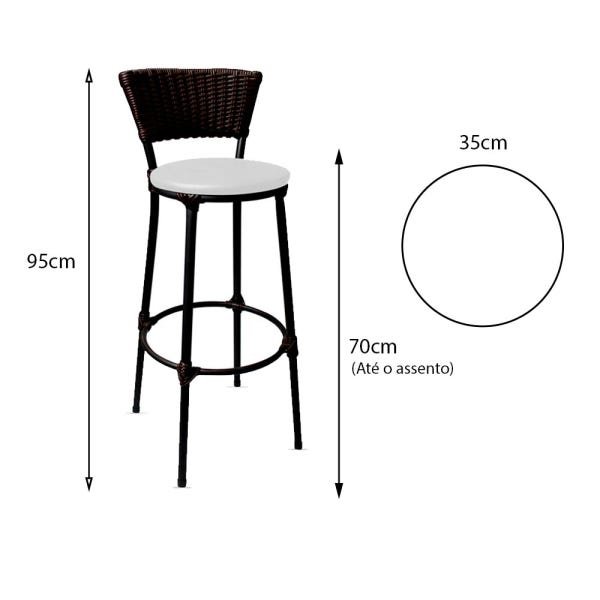 Kit 3 Banco Alto Bistro Cuba Aço Preto Junco Sintético Marrom Assento Branco - 5
