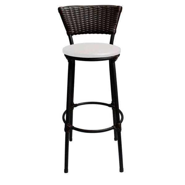 Kit 3 Banco Alto Bistro Cuba Aço Preto Junco Sintético Marrom Assento Branco - 2