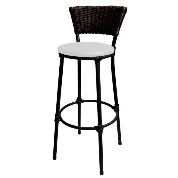 Kit 3 Banco Alto Bistro Cuba Aço Preto Junco Sintético Marrom Assento Branco - 3