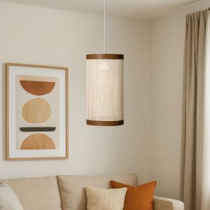 Luminária Pendente Essence em Palha Indiana Couro Sintético:branco