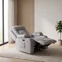 Ver imagem 2 de Poltrona Papai Reclinável Massagem Aquecimento Corino Cinza Claro Premium Manual Fixa