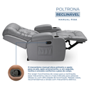Ver imagem 3 de Poltrona Papai Reclinável Massagem Aquecimento Corino Cinza Claro Premium Manual Fixa