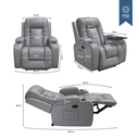 Ver imagem 7 de Poltrona Papai Reclinável Massagem Aquecimento Corino Cinza Claro Premium Manual Fixa