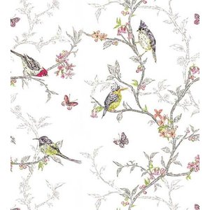 Papel De Parede Para Sala Com Desenhos De Passarinhos Fundo Branco