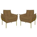 Ver imagem 1 de Kit 02 Poltronas Base Metal Dourada Sala Quarto Balaqui Decor Cor:capuccino