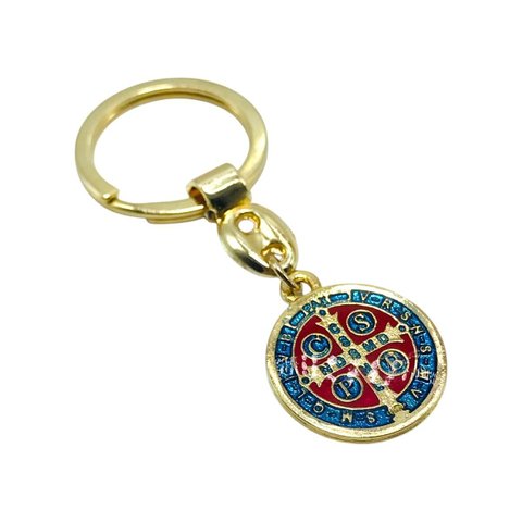 Chaveiro Medalha de São Bento Colorido Dourado