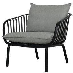 Poltrona Seiva Rivatti em Polipropileno Preto Almofada Cinza Mescla - 1