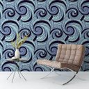 Ver imagem 2 de Papel De Parede Para Sala Quarto Com Ondas Espirais Azul Claro Com Detalhes Azul Escuro