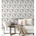 Ver imagem 1 de Papel De Parede Para Sala Quarto Com Efeito 3D Branco Cinza Com Detalhes Amarelo