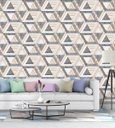 Ver imagem 1 de Papel De Parede Branco Estilo Madeira e Mármore Com Efeito 3D Para Sala Quarto