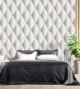 Ver imagem 2 de Papel De Parede Para Sala Quarto Com Efeito 3D Branco Cinza Com Detalhes Amarelo