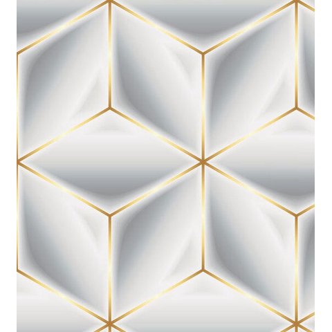 Papel De Parede Para Sala Quarto Com Efeito 3D Branco Cinza Com Detalhes Amarelo