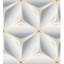 Ver imagem 1 de Papel De Parede Para Sala Quarto Com Efeito 3D Branco Cinza Com Detalhes Amarelo