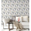 Ver imagem 2 de Papel De Parede Para Sala Quarto Com Efeito 3D Branco Cinza Com Detalhes Amarelo