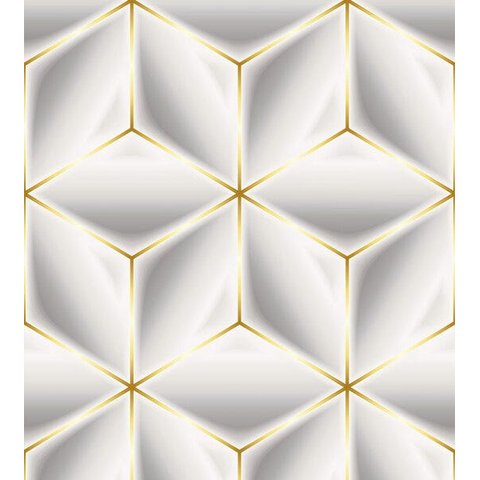 Papel De Parede Para Quarto Sala Com Efeito 3D Branco Cinza Com Detalhes Amarelo