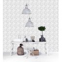Ver imagem 2 de Papel De Parede Para Sala Quarto Floral Efeito 3D Cinza Branco